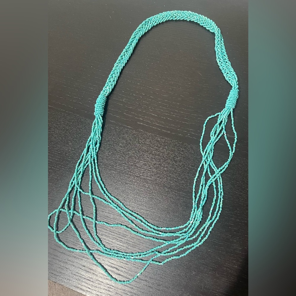 Teal beaded long necklace
